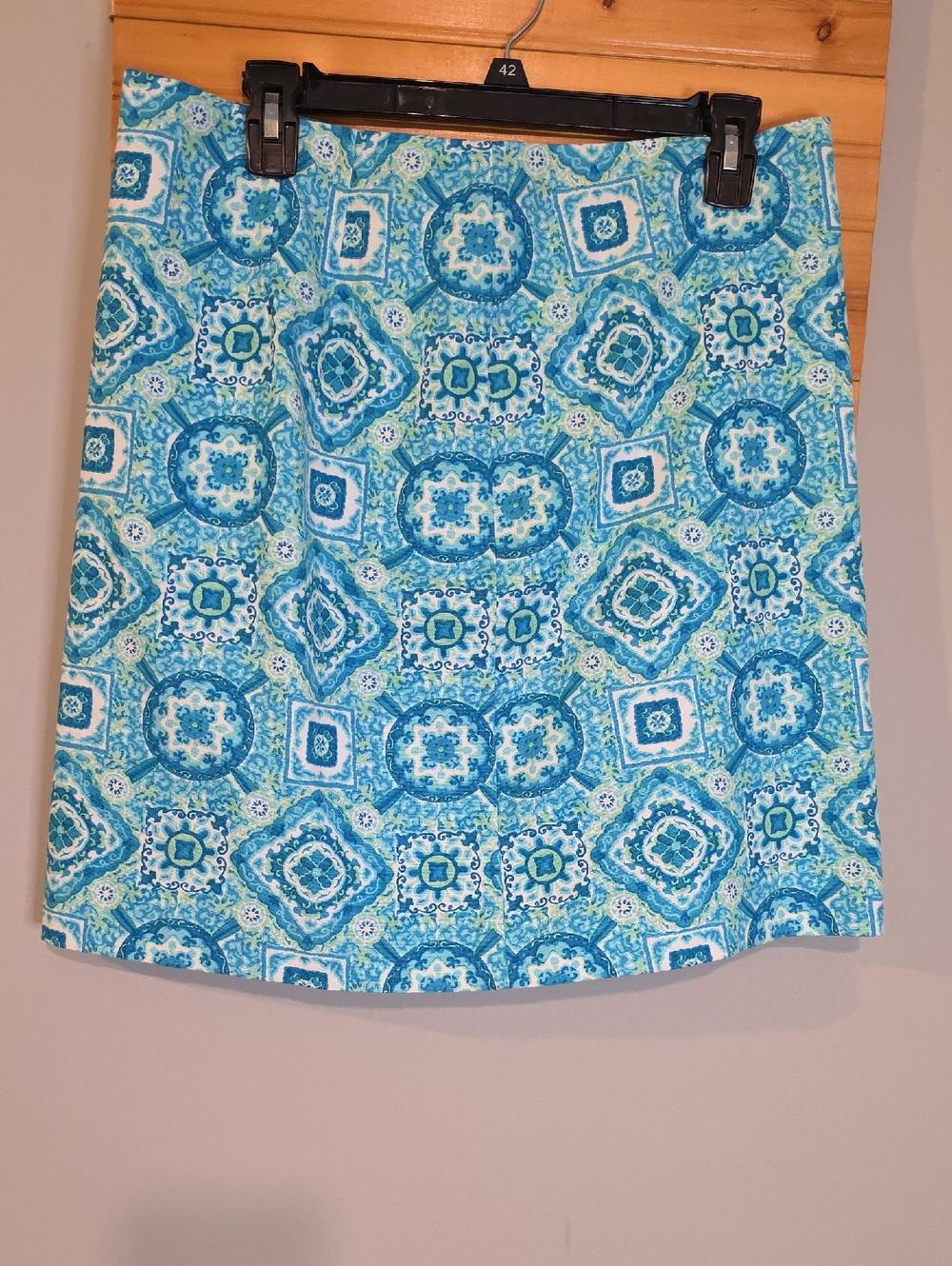 Talbots Aqua Blue Tile Print Mini Skirt Women's 10